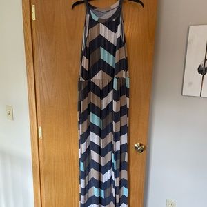 Chic Soul Chevron dress in blues and tans.